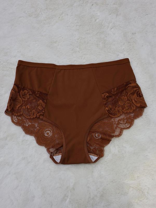 Plus Size Plain Contrast Lace Knicker, Breathable Comfortable Panty for Daily Wear, Women's Underwear for All Seasons